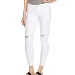 Hollister Mid Rise White Distressed Raw Hem Skinny Jeans Size 3R